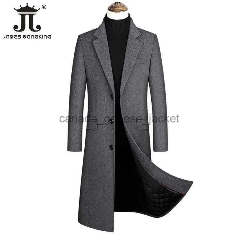 Women's Wool Blends 2023 Autumn and Winter Boutique Woolen Black Grey Classic Solid Color Thick Warm Mäns extra lång ullgrav Coat Male Jacketl230918