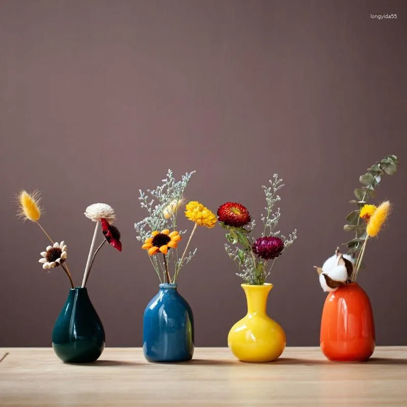 Vasos cerâmica mini vaso simples moderno arranjo de flores secas sala de estar decorativo ornamento artesanato decoração para casa