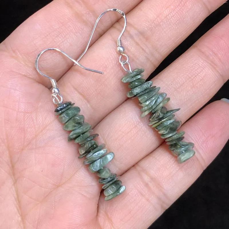 ダングルイヤリング1 PC Fengbaowu Natural Seraphinite Earring 925 Sterling Silver Crystal Reiki Healing Stone Fashion Jewelry Gift