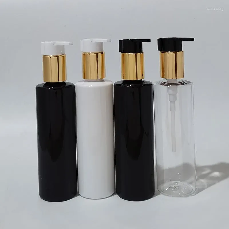 Förvaringsflaskor 30 st 200 ml tom påfyllningsbar plast med guld aluminium skruv krage kosmetiska behållare schampo flaskduschgel