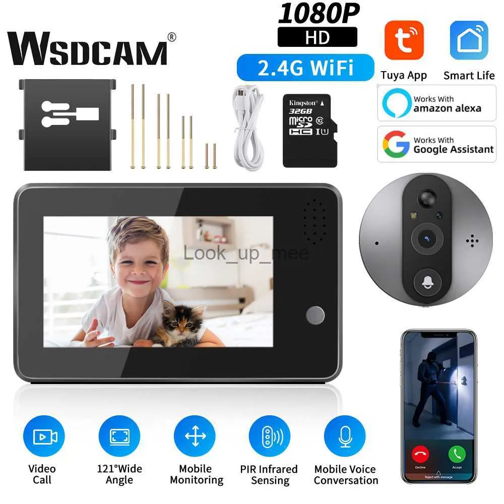 Dörrklockor WSDCAM WiFi Peephole Camera Two-Way Audio Door Bell Motion Detection Record Tuya Smart Video Doorbell Night Vision Home Security HKD230918