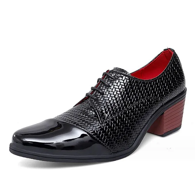 Chaussures habillées en cuir à paillettes de mode classique pour hommes talons hauts chaussures formelles élégantes pour hommes rouges taille 46 chaussures Oxfords pointues pour bottes de fête pour garçons 38-46