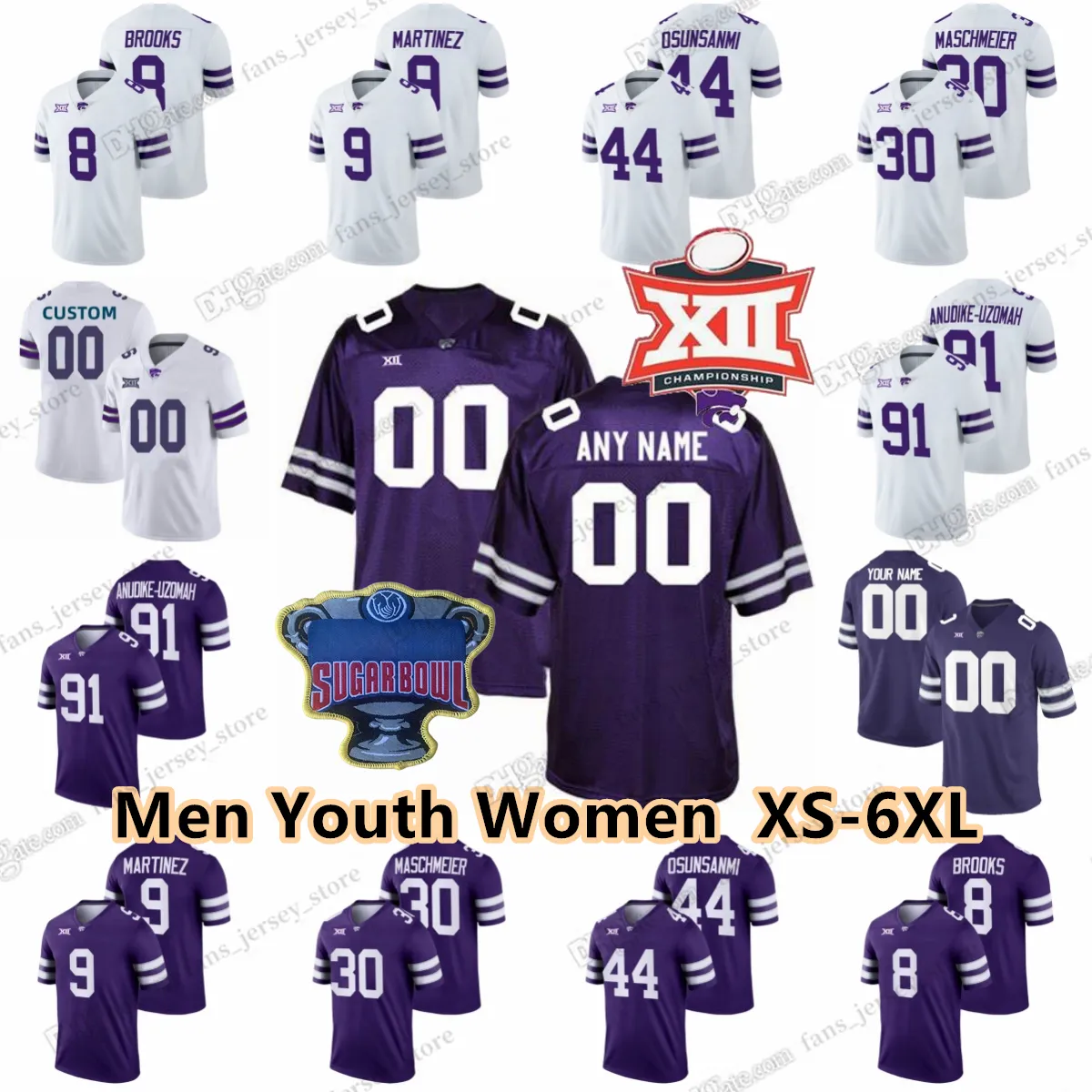 Camisas de futebol personalizadas S-6XL College Kansas State Wildcats 22 Deuce Vaughn 4 Malik Knowles 18 Will Howard 85 Kade Warner 31 Jake Clifton 2 Savage 27 Jordy Nelson