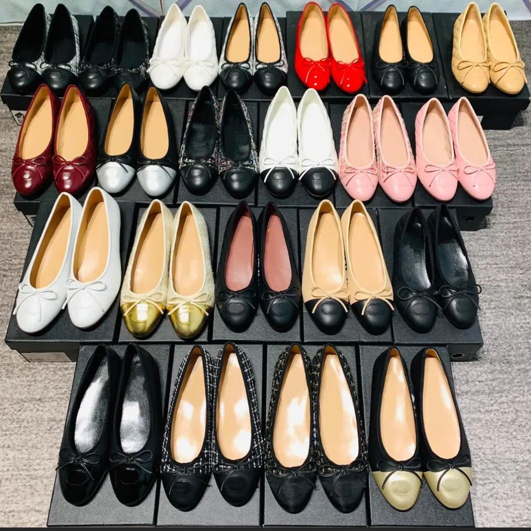 Chaussures plates de ballet pour femmes, mocassins en cuir, sandales de styliste, chaussures de luxe en velours, mocassins confortables avec nœud papillon, chaussure de fête de mariage pour dames avec boîte