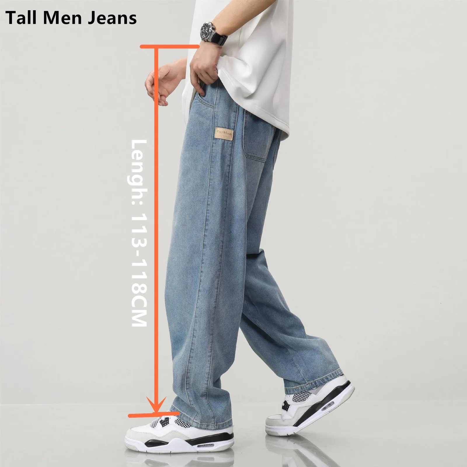 Männer Jeans 190CM Große Männer Lose Breite Bein Frühling Herbst Lange 113CM 115CM Hosen Männliche Teenager Denim Überlange Ultralong Hosen 230918