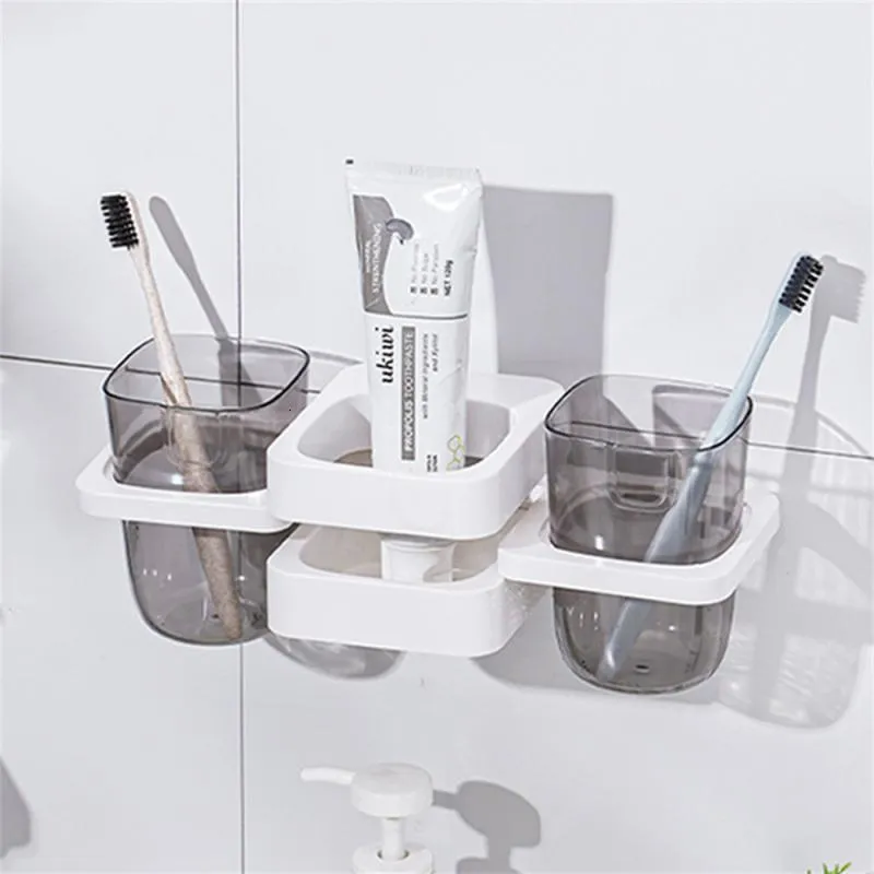 Suportes de escova de dentes Colutório Copo Banheiro Não Perfurado Dobrável Sem Marca Adesivo Montado na Parede Prateleira de Chuveiro Suporte de Escova de Dentes Criativo 230918