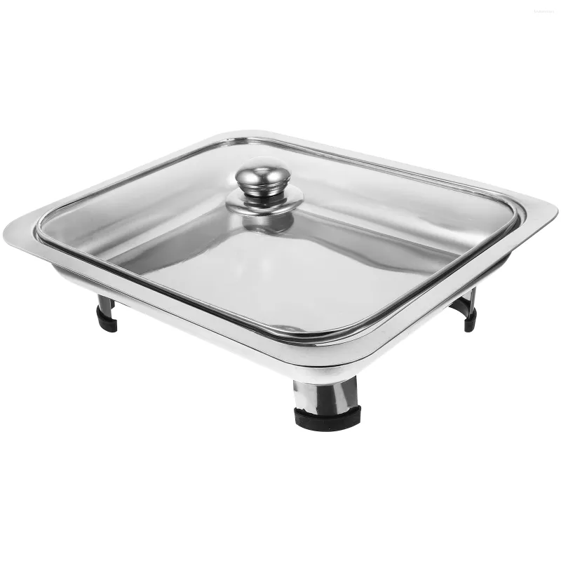 Louça de aço buffet quadrado pan aço inoxidável alimentos titular placa de metal servindo prato retangular bandeja simples banquete