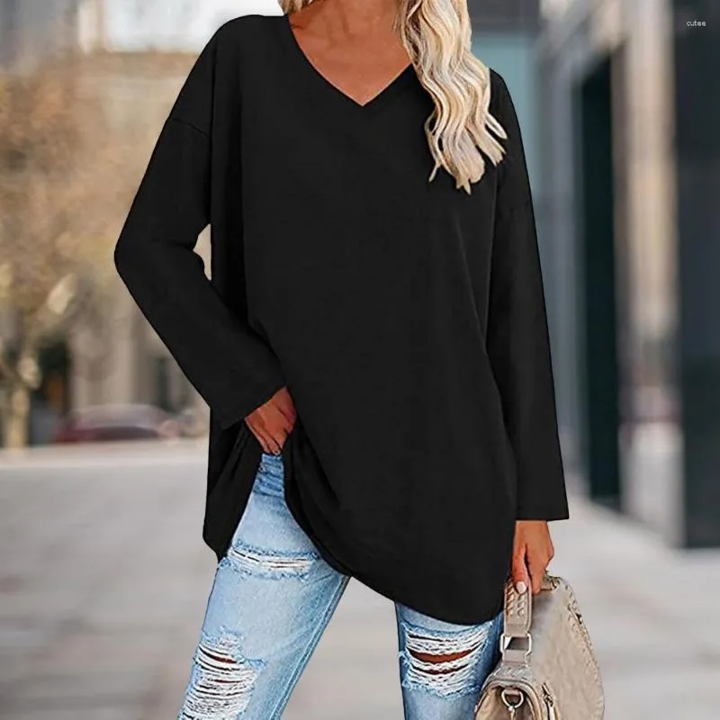 Chemisiers pour femmes pull chemisier tendance élastique mi-long Simple décontracté couleur Pure femmes haut pull Streetwear automne