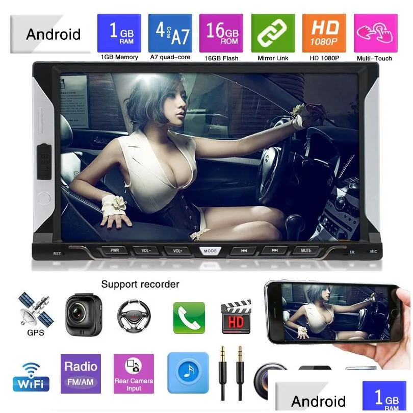 Car Gps Accessories 7 Inch 2 Din Radio Bluetooth Hd 1024X600 Mp5 Player Stereo Navigation Integrated Hine For Android 8.1 Drop Del Dhkzr