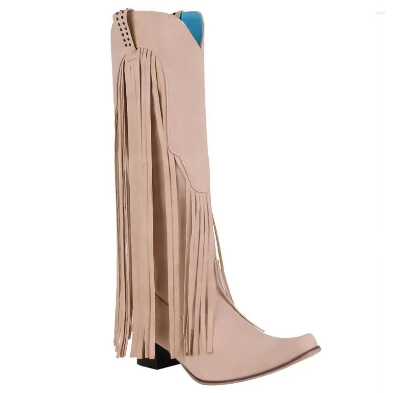 Boots Arrival Cowboy Western Long Knee-high Women Stacked Heeled Fringe Retro Casual Ridding Autumn Shoes