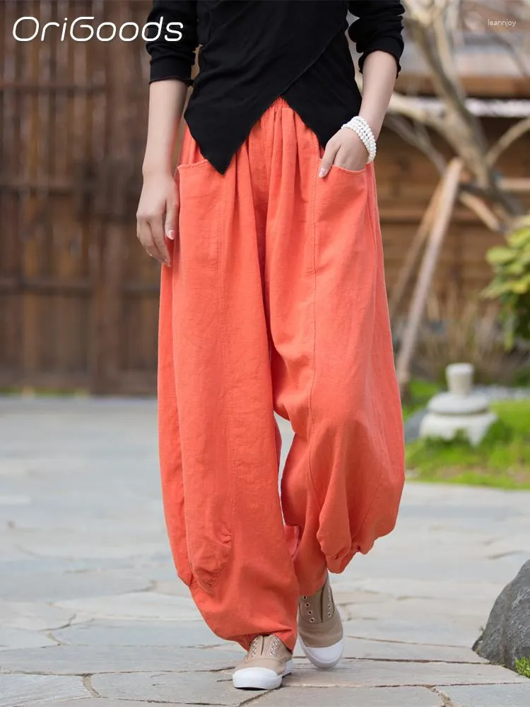 Damenhosen Frauen Frühling Herbst 2023 Ramie Baumwolle Natürlicher Stoff Lose lässige Vintage chinesische Stilhose B016