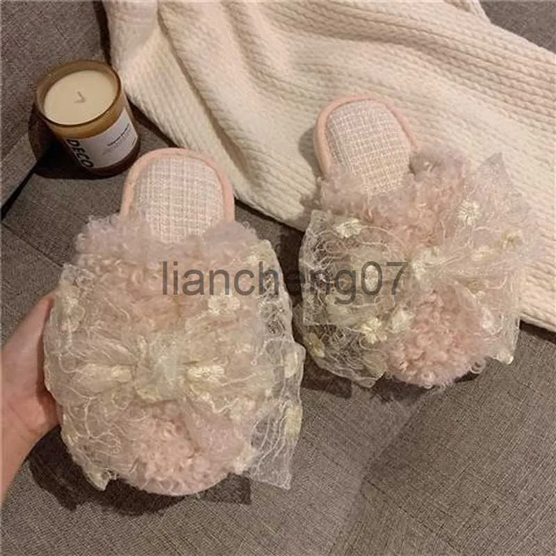 Pantoufles Femmes Coton Pantoufles Mode Coréenne Princesse Style Fille Coeur Coton Pantoufles Hiver Intérieur Maison Antidérapant Chaud En Peluche Chaussures x0916