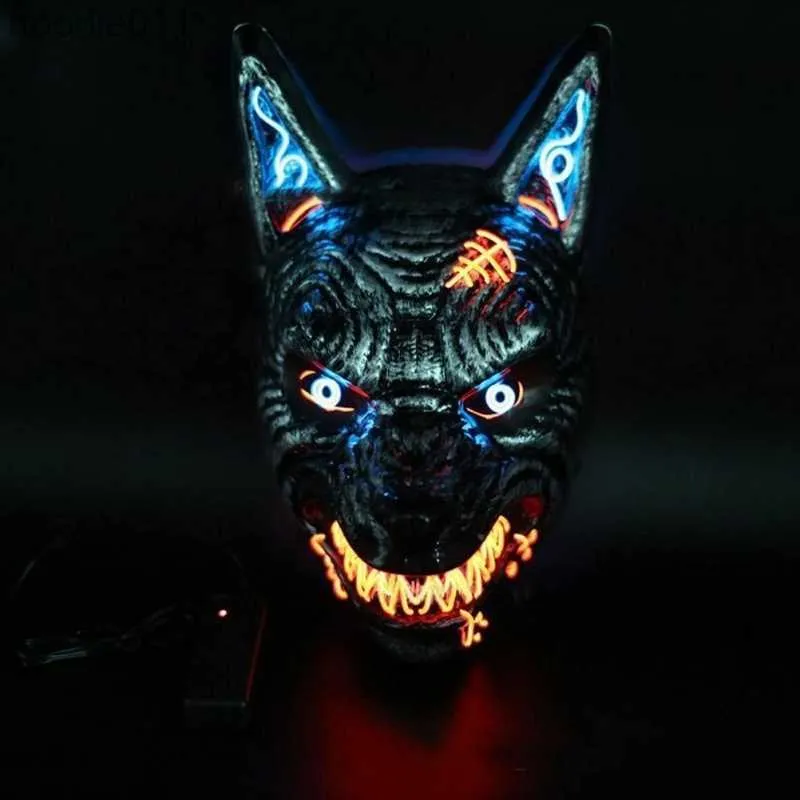 Kostuumaccessoires Feestmaskers Wolf Scary Animal LED Light Up voor Mannen Vrouwen Festival Cosplay Halloween Kostuum Maskerade Partijen Carnaval 230321 L230918