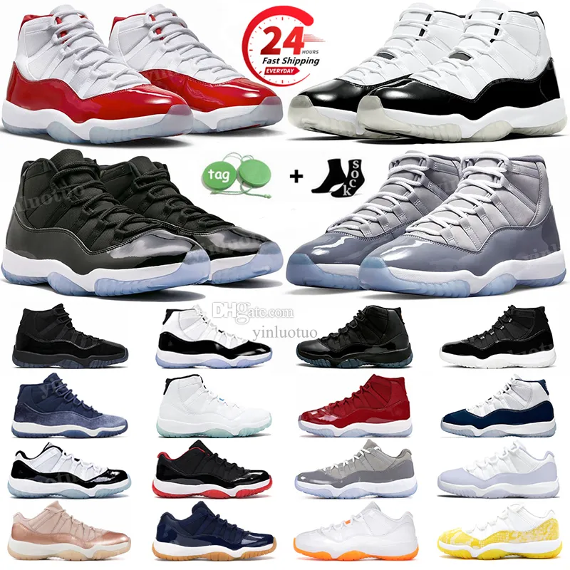 Баскетбольные кроссовки 11s для мужчин и женщин 11 Cherry Cool Grey Midnight Navy 25th Anniversary Concord Bred Low Dmp Yellow Snakeskin Gamma Royal Blue 72-10 Спортивные кроссовки 36-47