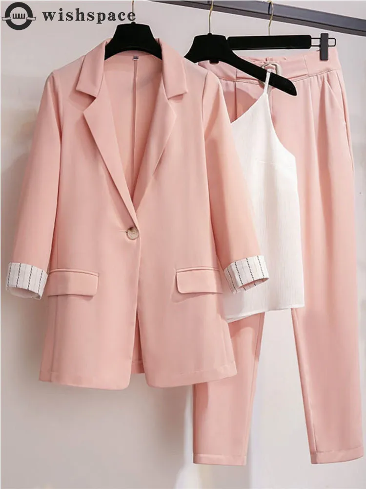 Women's Jackets spring plus size Korean elegant women's suit female blazer leisure pants Tweed suit jacket three piece jacket pants set 230918