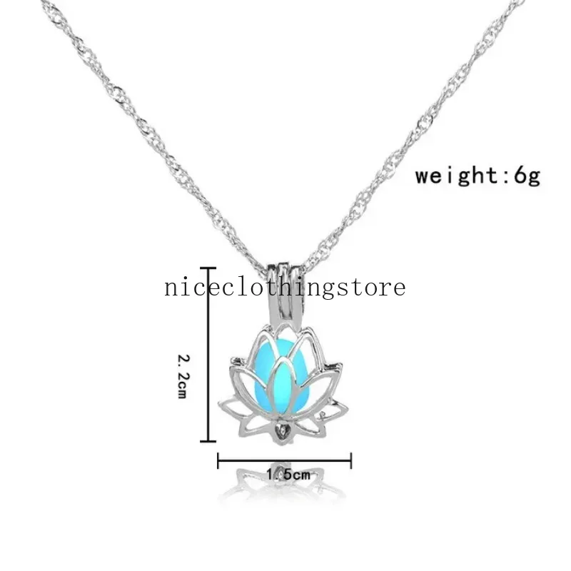 Lotus Pendant Necklaces Glow In The Dark Luminous Flower Locket Cage Necklace Women Fashion Jewelry