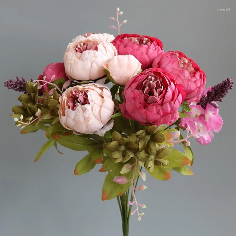 Fiori decorativi 1pc/48 cm in stile europeo peonia bouquet di fiori di seta artificiale bouquet fai-da-te decorazioni da giardino da sala da pranzo per casa