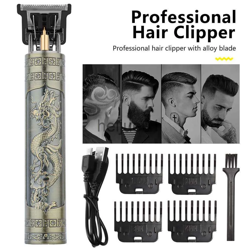 Elektriska rakare Vintage T9 Electric Hair Clipper Professional Hair Cutting Machine Men's Shaver Trimmer For Men Beard Haircut Machine USB DRAGON X0918