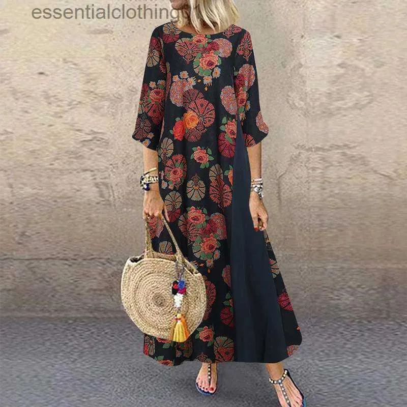 Basic Casual Jurken Bohemen Dames Zomer Maxi-jurk 2023 Mode Vintage Bloemenprint Jurk Chique en Elegant Y2K Kleding Dames Los Casual Gewaad L230918