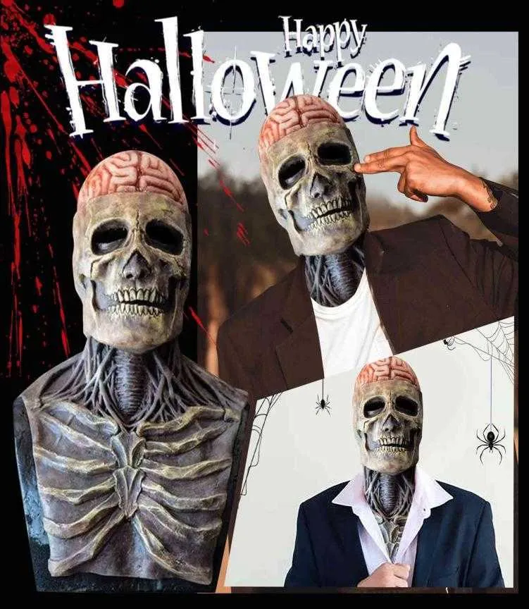 Kostymtillbehör skalle hjärna läckage halloween cospaly mask skräck den levande döda förfallet onda spöke party kostym festliga atmosfär leveranser1570598 l230918