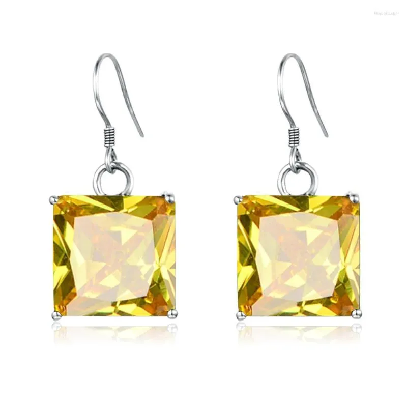 Boucles d'oreilles pendantes en argent Sterling 925 pour femmes, bijoux fins, cristaux jaunes délicats, pierres précieuses carrées faites à la main
