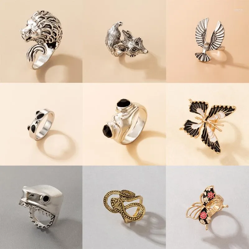 Cluster Rings Exquisite Panda Single Ring For Women Men Lovely Hedgehog Lion Animal Silver Color Alloy Metal Jewelry Anillos