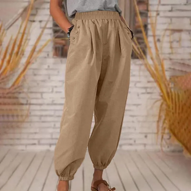 Pantaloni da donna Harem larghi da donna retrò tinta unita elastico in vita pantaloni da donna vintage oversize dritti Boho Beach a gamba larga