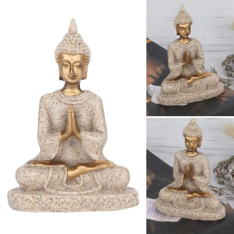 Dekorativa figurer Guldmediterande sittande Buddha -staty Carving Figurine Craft for Home Decoration Ornament 8cm