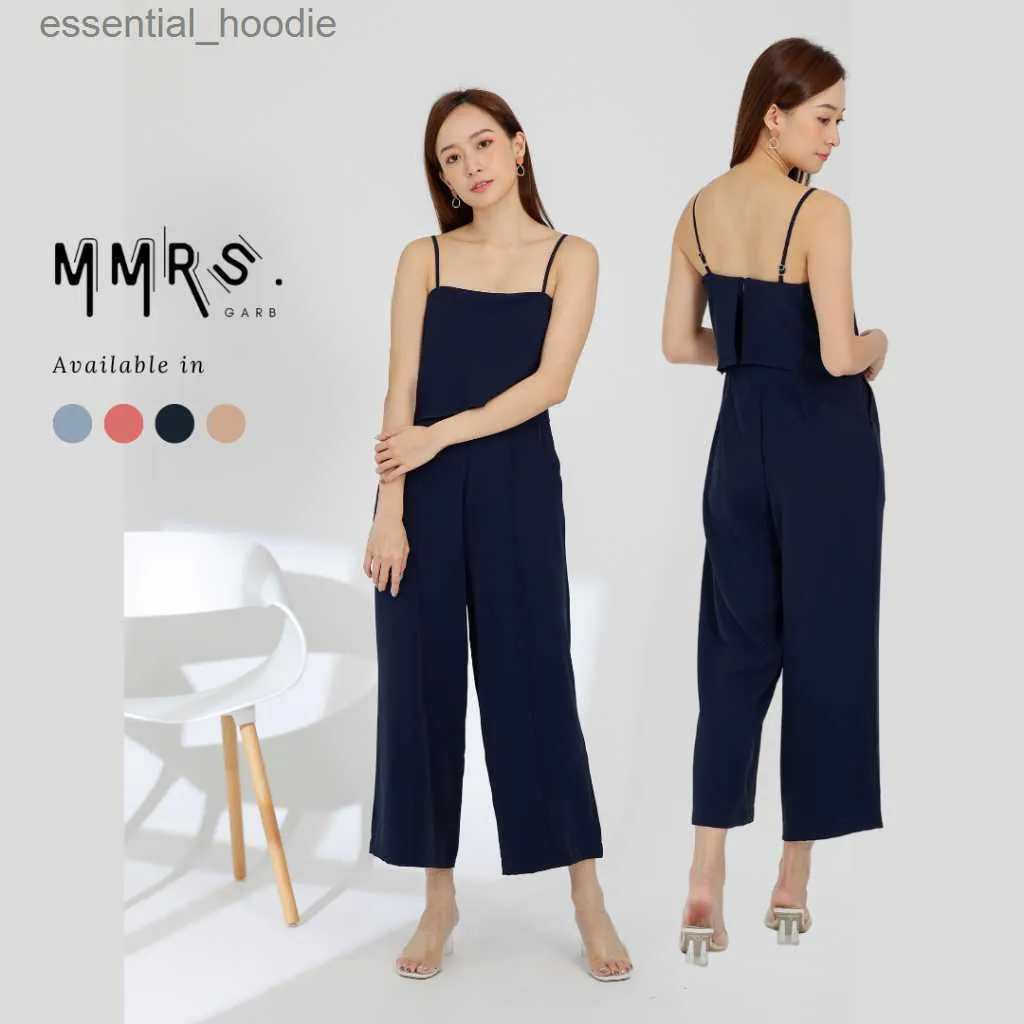 Women's Jumpsuits Rompers MMRS. Garb - Willow Wide Leg Jumpsuit - Navy L230918