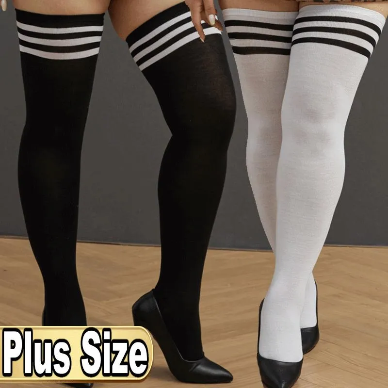 Calcetines de mujeres medios sexys negros blancos largos muslos ásperos sobre las medias de rodilla chicas tejidos calientes calientes
