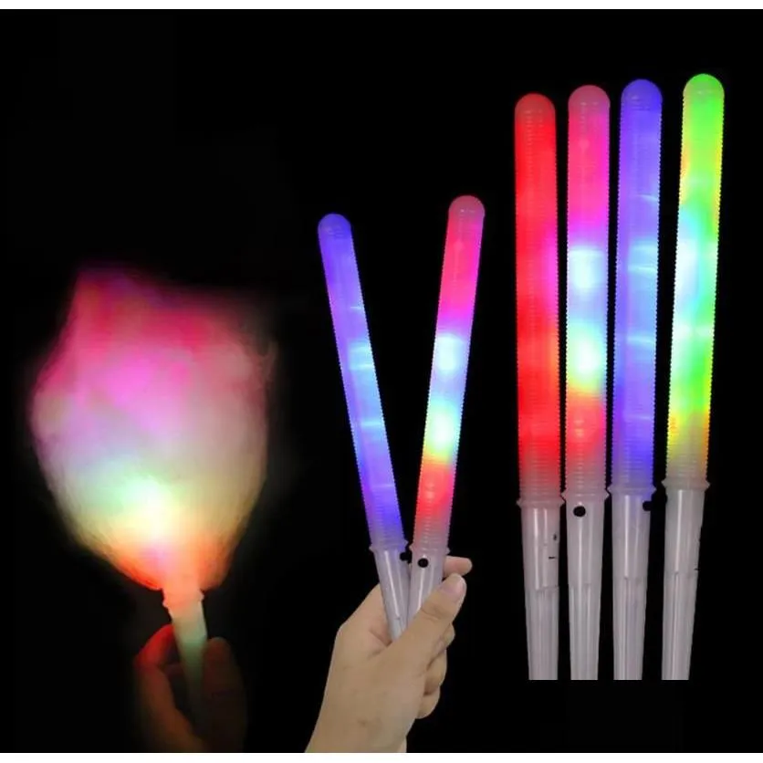 Dekoracja imprezy LED Light Up Cotton Candy Ronees Colorf Shlowing Marshmallow Stick wielokrotnego użytku Favor Concert Park Flashing Night Drop Deli Dhs5i