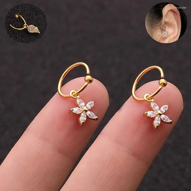 Dangle Küpeler 2 PCS Evrensel Yüzük Yıldız Kalp Damla Paslanmaz Çelik Septum Tıkırlar Burun Tragus Çemberler Piercing Ear Kıkırdak