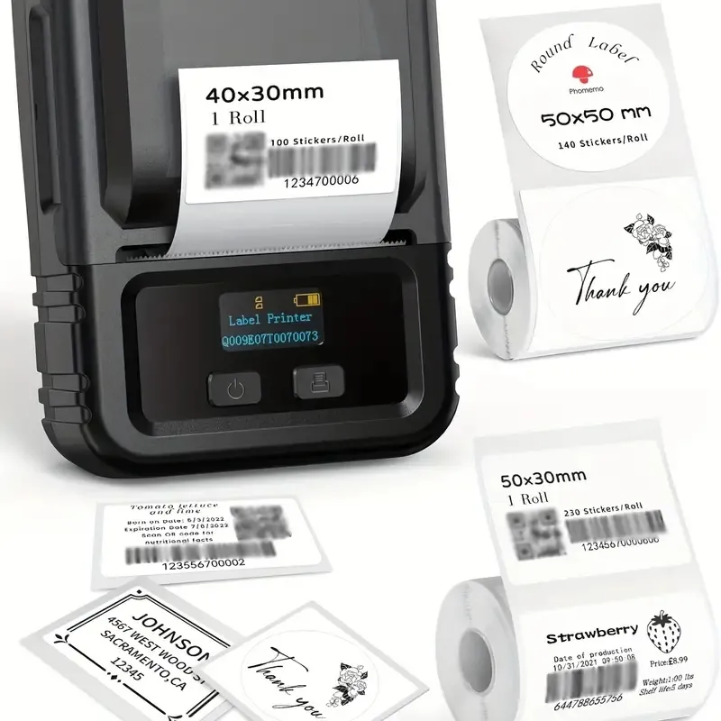 Phomemo M120 Label Maker-Wireless Label Printer Handheld Monochrome Thermal Label Maker Machine With 3 Rolls Label Paper For Retail