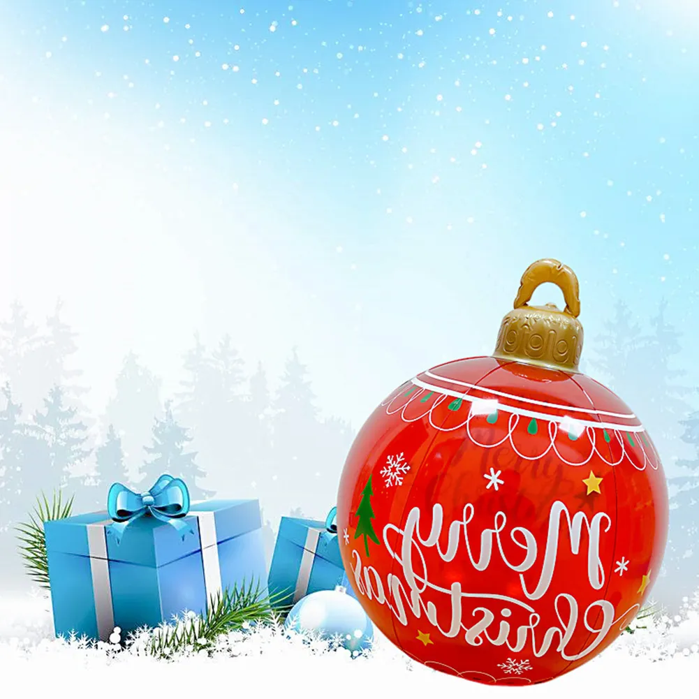 60cm Outdoor Christmas Inflatable Decorated Ball PVC  Big Large Balls Xmas Tree Decorations Toy Ball Without Light 918