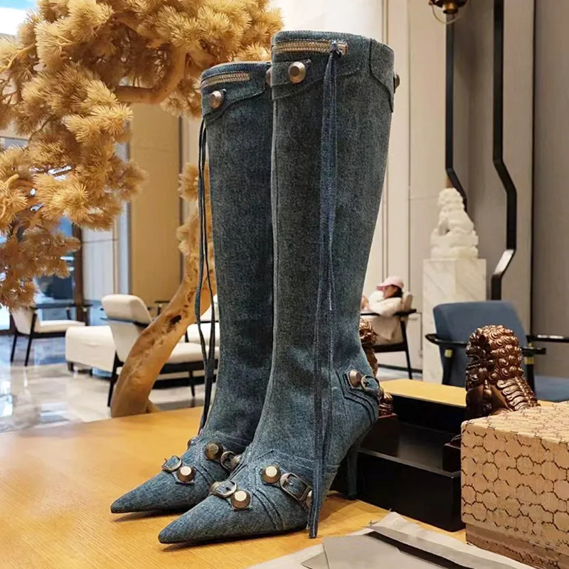 Women's blue denim clearance boots