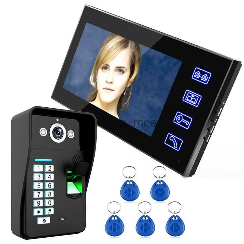 Дверные звонки Бесплатная доставка! Ennio Touch Key 7 "ЖК-дисплей с отпечатками пальцев видеодомофон домофонная система с 1 камерой + 1 монитором HKD230918