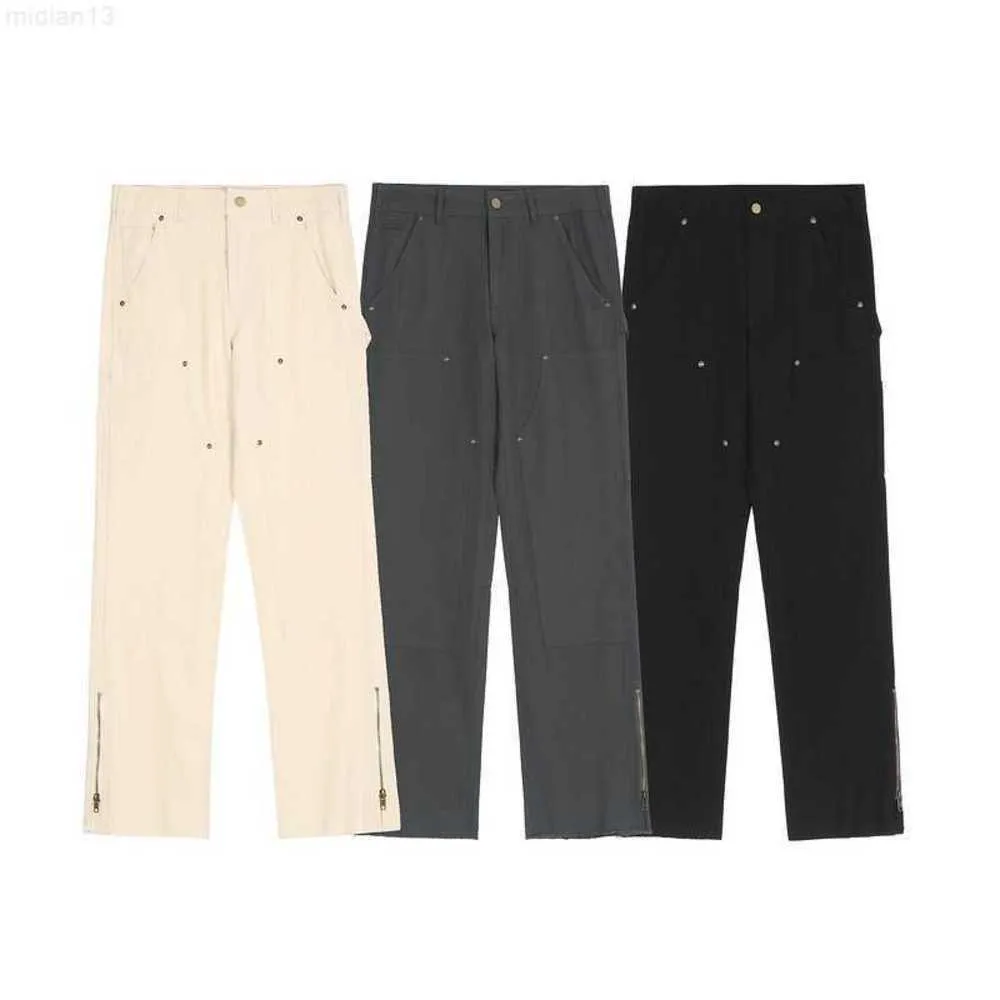 High Street Vibe Style Straight Tube Loose Open Leg Zipper Ragged Edge Workwear Logging Pants Fashion Brand Casual Jeanst0rp