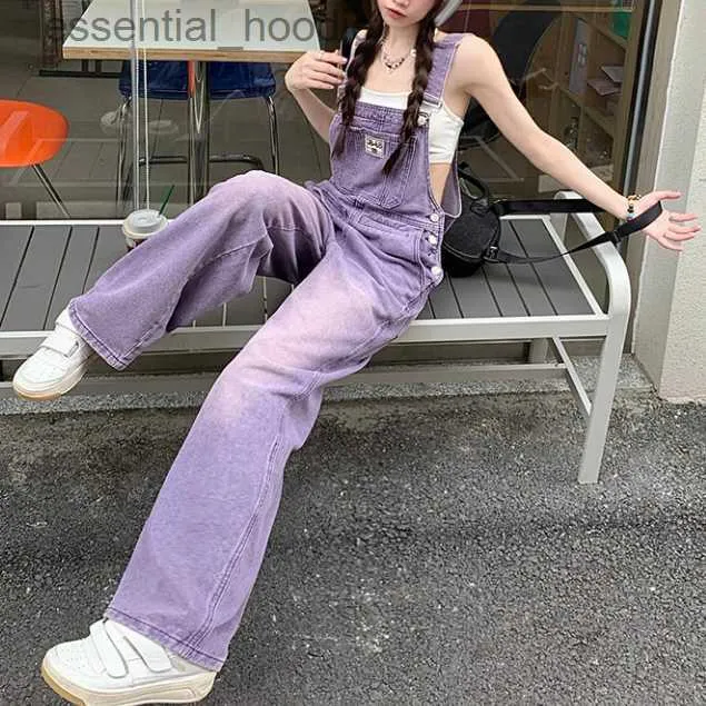 Women's Jumpsuits Rompers Amd67 Loose Overalls Retro Design Straight Loose Wide-Leg Denim Jumpsuit Small Pants Women's Trousers L230918