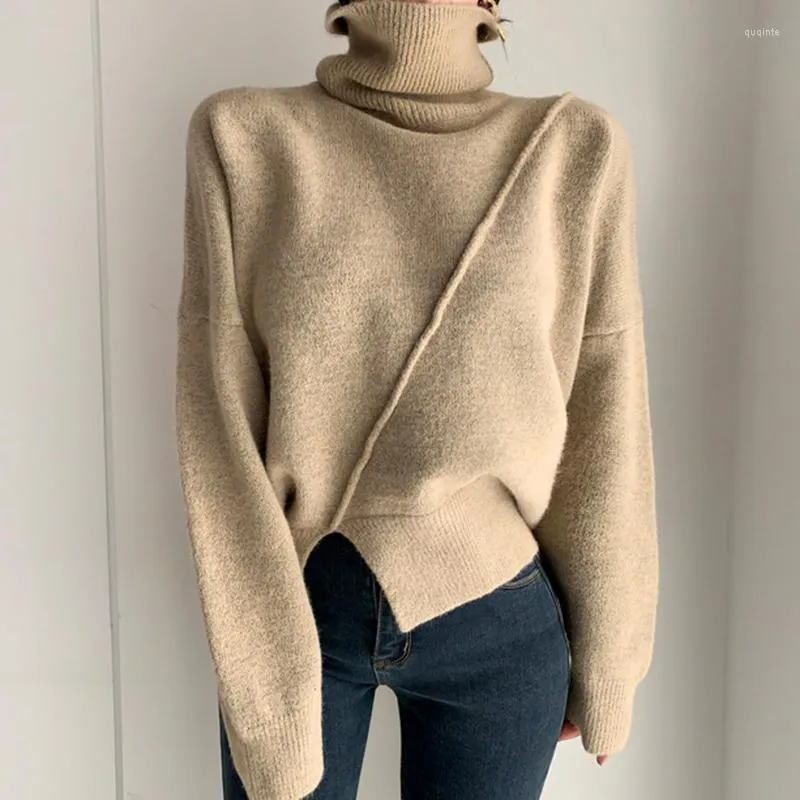 Maglioni da donna Autunno Inverno Casual Oversize Maglione spesso Pullover Donna 2023 Split Fork Maglione dolcevita allentato