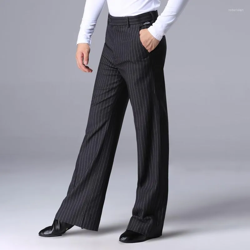 Stage Wear Pantalon de danse de salle de bal pour hommes rayés pour hommes Pantalon de danse moderne professionnel Pantalon de danse valse Tango pratique poche DL3394