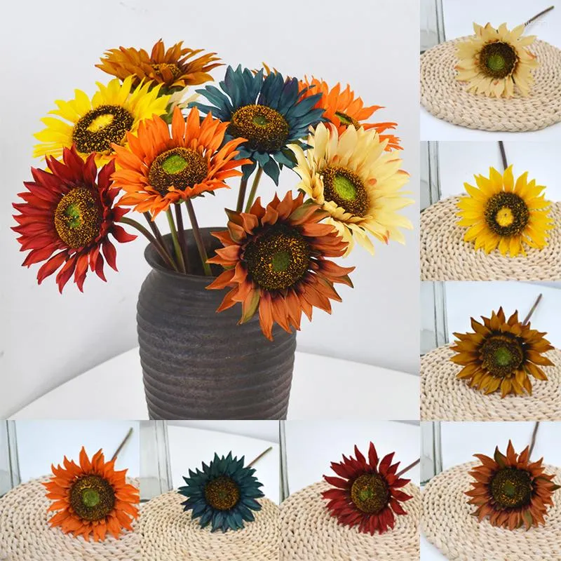 Fleurs décoratives de tournesol artificiel, en soie très réaliste, pour Arrangement floral de maison, décor de fête de mariage