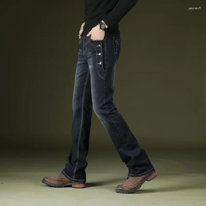 Herr jeans icpans boot cut blossade män vintage stretch regelbundet passar manlig casual s bootcut byxor 2024 modeblått