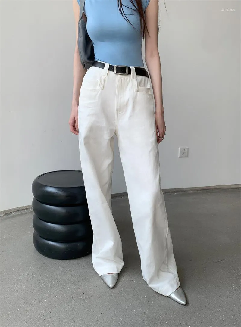 Jeans pour femmes Blanc Large Jambe Femmes Vintage Baggy Droite Taille Haute Pleine Longueur Denim Pantalon Streetwear 2023