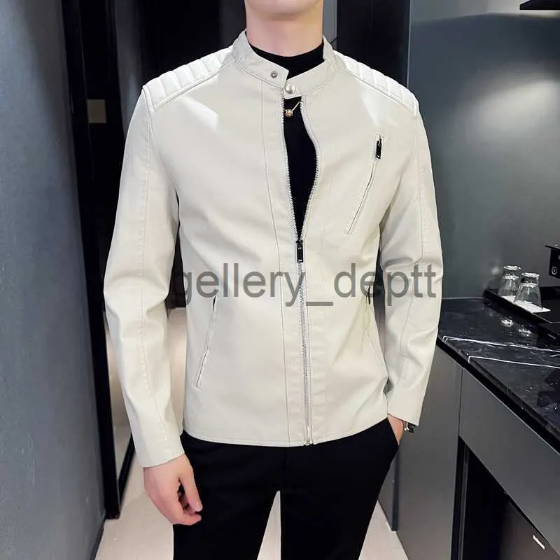 Men's Leather Faux Leather Classic Stand Collar White Leather Jackets Men Korean Designer Motorcycle PU Leather Coat Man Vintage Slim Fit Moto Biker Jacket J230918