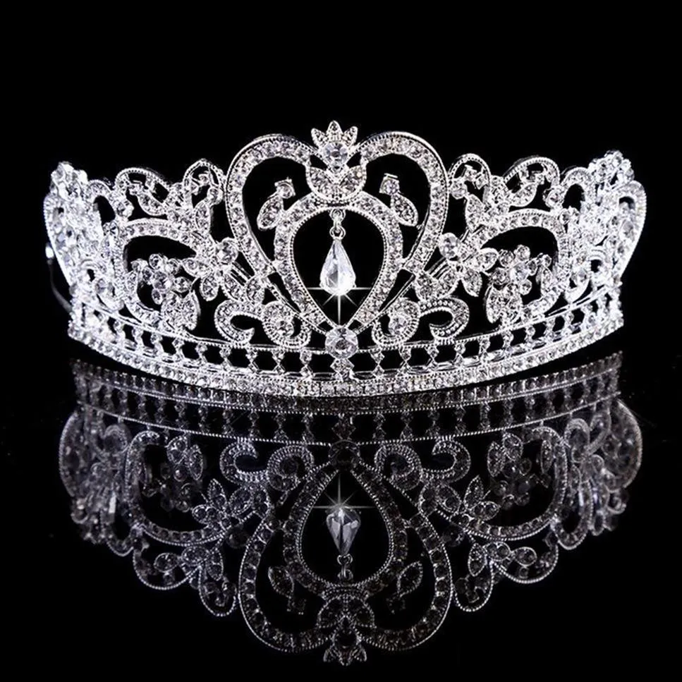 Real Image Women Silver Gold Crystal Headpieces Water Drop Crown Tiaras Hairwear Wedding Bridesmaid Party Bridal Jewelry Accessori249F