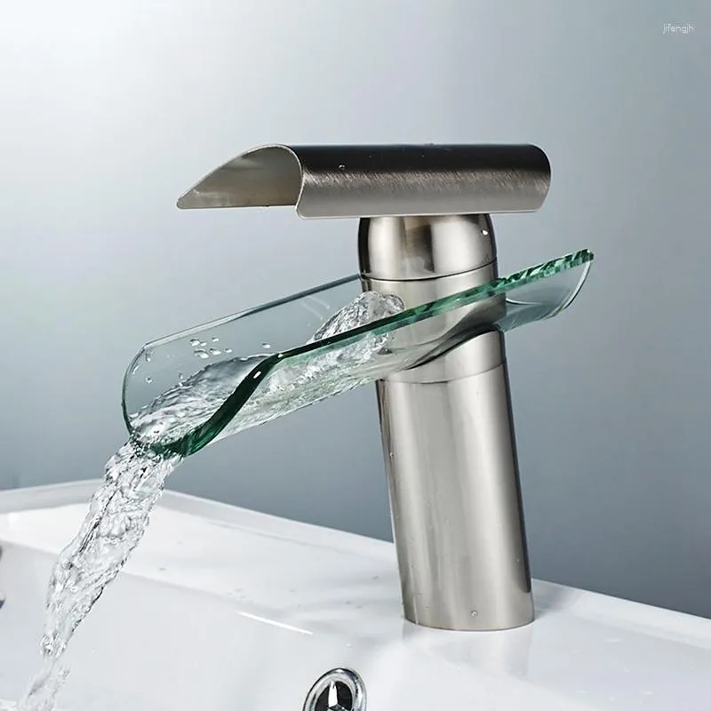 Bathroom Sink Faucets Basin Faucet Waterfall Mixer Tap Deck Mounted Wash Glass Taps Single Handle Cold Torneira Banheiro