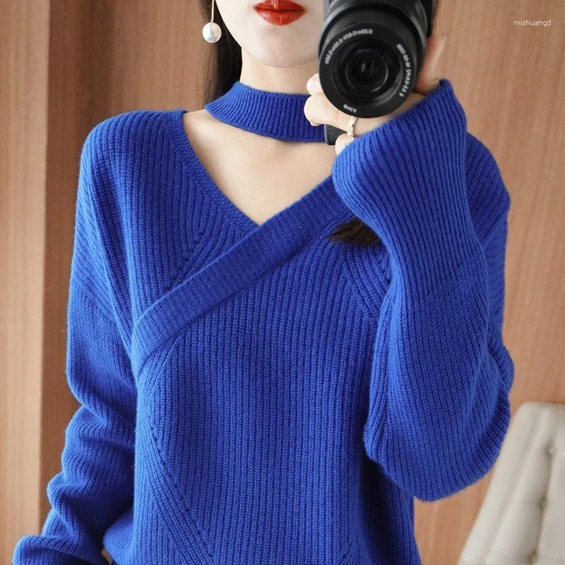 Kvinnors tröjor Fashion V-Neck Loose Casual Sweater Clothing 2023 Winter All-Match Pullovers Commute Tops