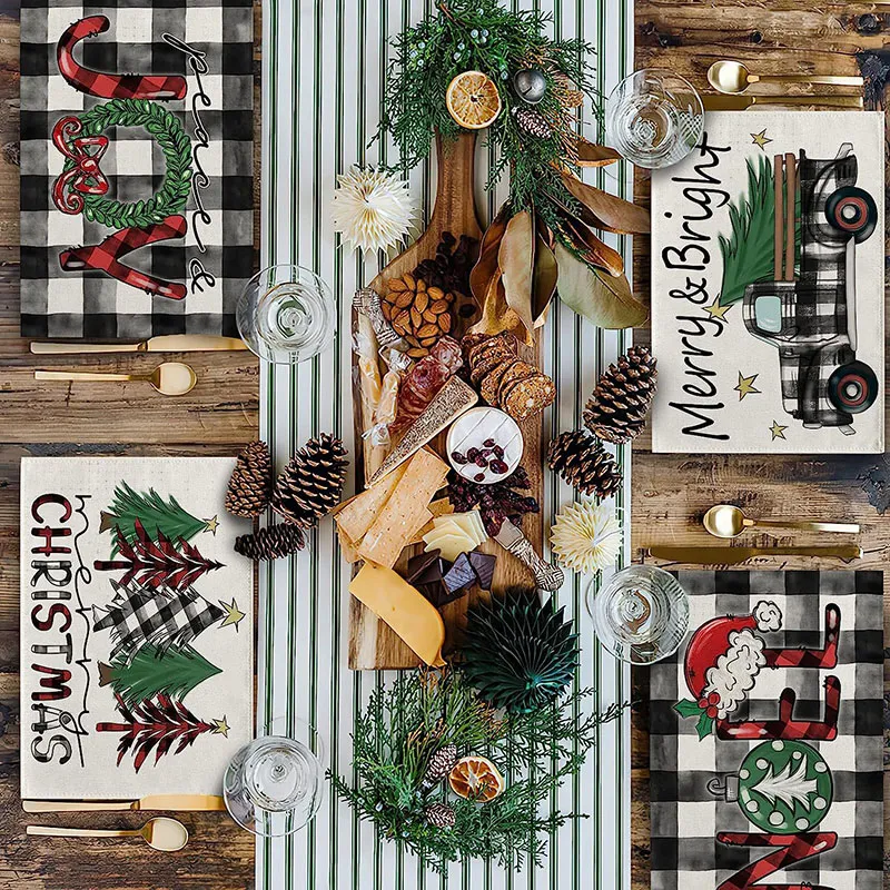 4pcs Nutcrackers Noel Topları Mutlu Noel Placemats Seti 4 12x18 inç Sezonluk Kış Tatil Masası Paspaslar Partisi Mutfak Yemek Dekorasyon