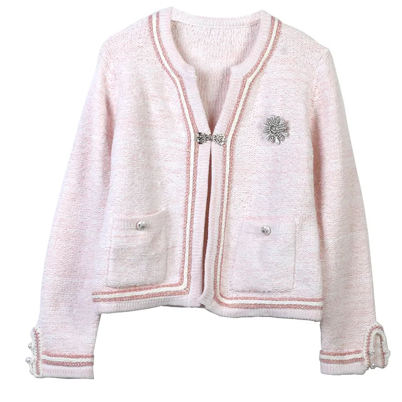 909 2023, осенний брендовый свитер в одном стиле с длинным рукавом, розовый кардиган с круглым вырезом, модная женская одежда, женская одежда высокого качества mingmo