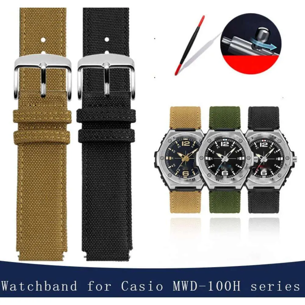 20mm Nylon Armband Voor Casio Steel Heart MWA-100HD-1A Canvas Horlogeband MWD-100H Zwart Samurai Polsband Horloge Accessoires